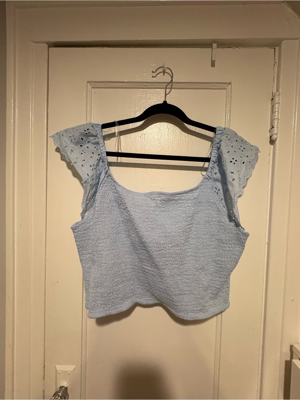 Universal Thread Light Blue Eyelet Sleeve Crop Top